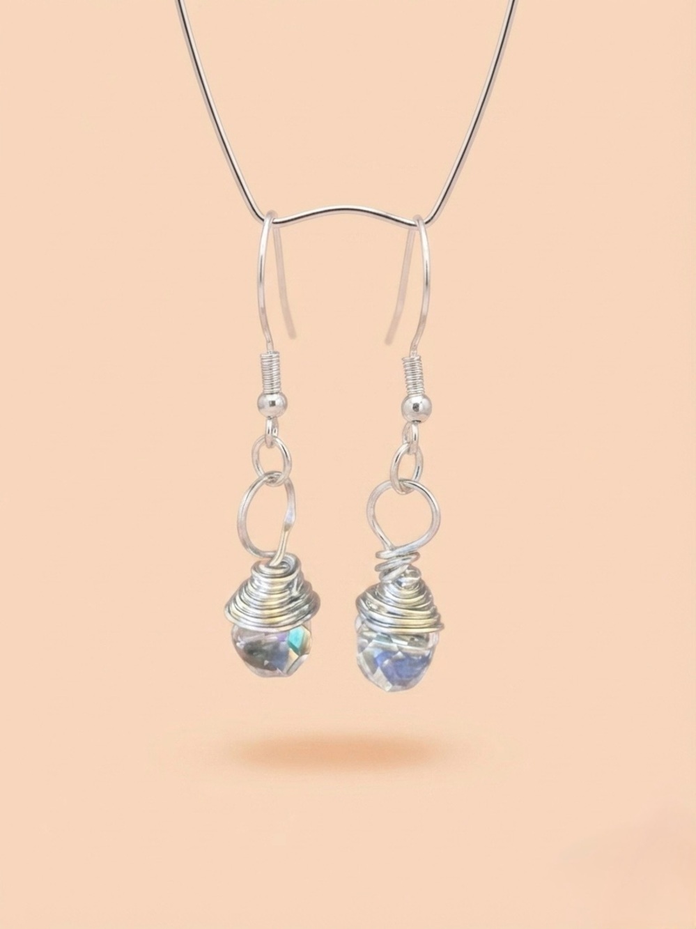 Hand crafted Silver Wire-Wrapped Blue Crystal Drop Earrings